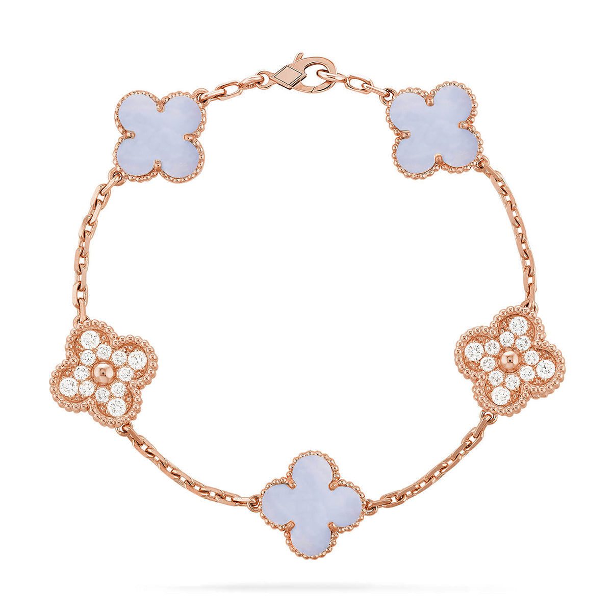 Van Cleef & Arpels CLOVER 5 MOTIF PURPLE CHALCEDONY BRACELET COLLECTION - Image 6