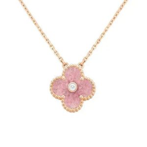 Van Cleef & Arpels CLOVER 15MM DIAMOND RHODONITE NECKLACE