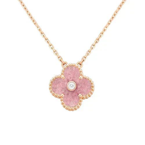 Van Cleef & Arpels CLOVER 15MM DIAMOND RHODONITE NECKLACE