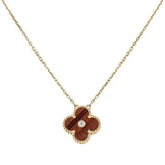 Van Cleef & Arpels CLOVER 15MM DIAMOND AND YELLOW TIGER'S EYE AGATE necklace