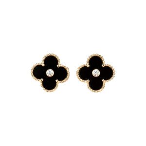 Van Cleef & Arpels CLOVER MEDIUM 1 MOTIFS ONYX DIAMOND EARRINGS