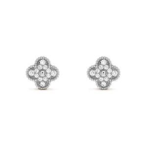Van Cleef & Arpels CLOVER 1 MOTIFS DIAMOND STUD EARRINGS SILVER