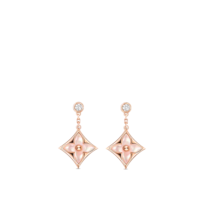 Louis Vuitton DOUBLE STAR PINK GOLD MOP DROP EARRINGS