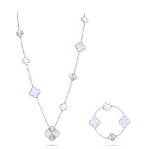 Van Cleef & Arpels DETACHABLE CLOVER 15(11+4) FLOWER SILVER NECKLACE SET