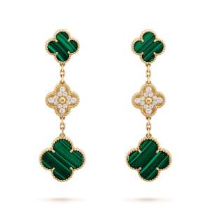 Van Cleef & Arpels CLOVER EARRINGS GOLD MALACHITE DIAMOND 3 MOTIF