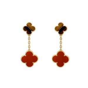 Van Cleef & Arpels CLOVER  2 MOTIF  TIGER EYE CARNELIAN EARRINGS