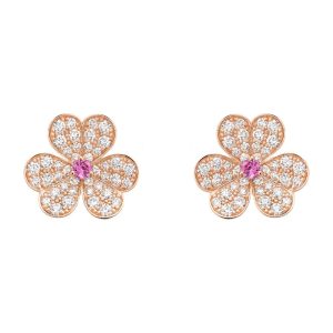 Van Cleef & Arpels FRIVOLE PINK GOLD FLOWER DIAMOND EARRINGS