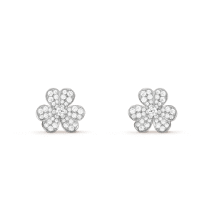 Van Cleef & Arpels FRIVOLE SILVER FLOWER DIAMOND EARRINGS