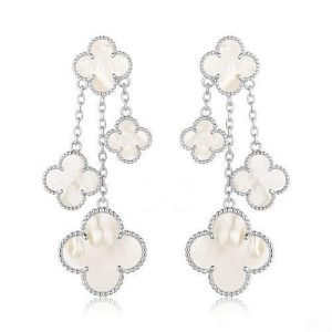 Van Cleef & Arpels CLOVER EARRINGS WHITE MOP 4 MOTIFS SILVER