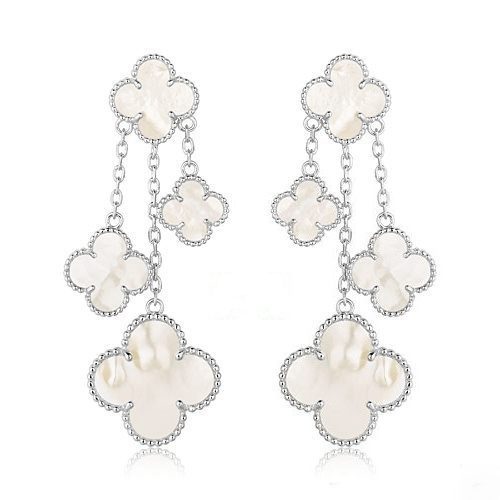 Van Cleef & Arpels CLOVER EARRINGS WHITE MOP 4 MOTIFS SILVER