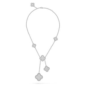 Van Cleef & Arpels CLOVER 5 MOTIFS SILVER DIAMONDS NECKLACE