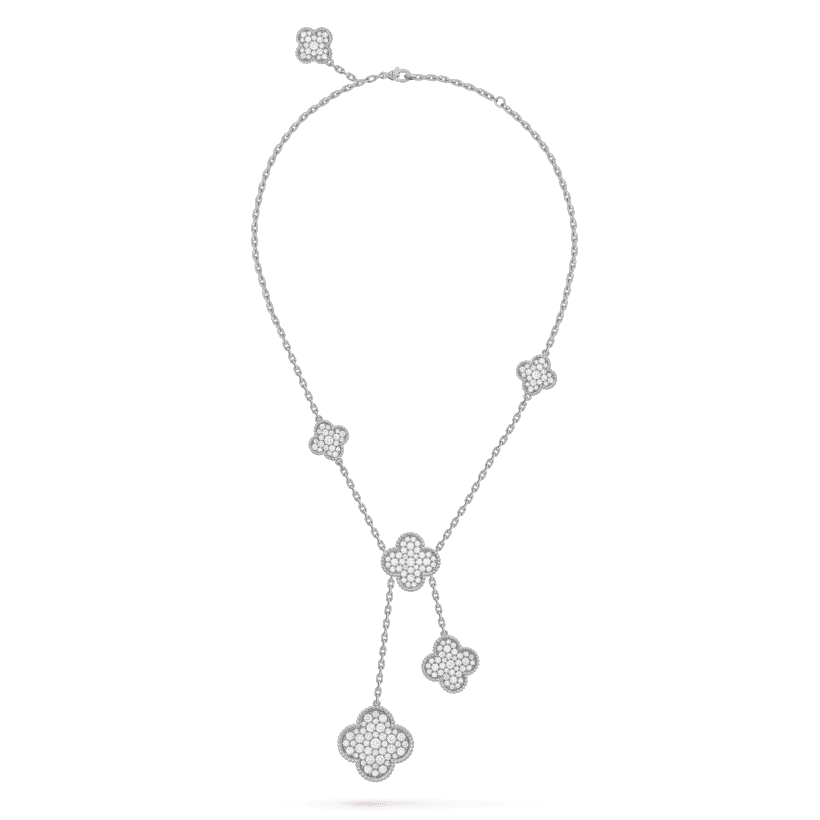 Van Cleef & Arpels CLOVER 5 MOTIFS SILVER DIAMONDS NECKLACE