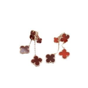 Van Cleef & Arpels CLOVER EARRINGS CARNELIAN 4 MOTIFS PINK GOLD