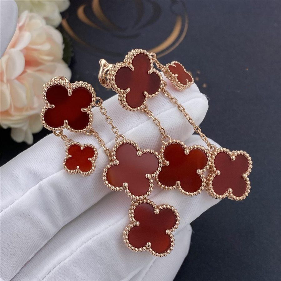 Van Cleef & Arpels CLOVER EARRINGS CARNELIAN 4 MOTIFS PINK GOLD - Image 3
