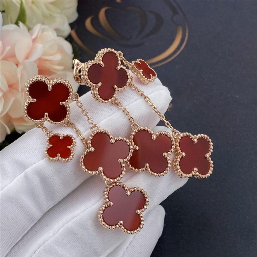 Van Cleef & Arpels CLOVER EARRINGS CARNELIAN 4 MOTIFS PINK GOLD - Image 5
