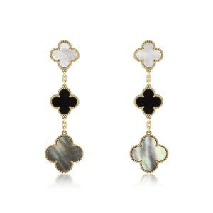 Van Cleef & Arpels CLOVER EARRINGS GOLD ONYX MOP 3 MOTIF