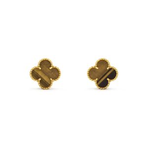 Van Cleef & Arpels CLOVER MEDIUM 1 MOTIFS TIGER EYE EARRINGS