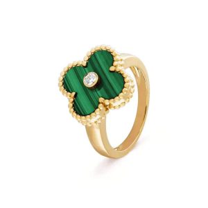 Van Cleef & Arpels CLOVER MALACHITE RING GOLD DIAMOND
