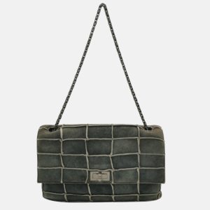 Chanel 2.55 Flap Bag Vintage Chocolate Bar 1997 Medium Suede Green