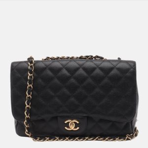 Chanel Classic Flap Jumbo Black Caviar Leather Single Flap with Gold Hardware
