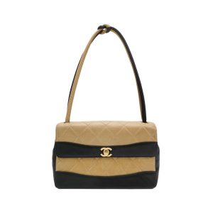 Chanel Matelasse 2.55 Bi-color Beige and Black Lambskin Leather Strap Shoulder Bag, 2000-2002