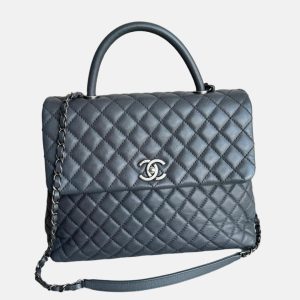 Chanel Coco Handle Maxi Grey Caviar Leather Silver Hardware 32cm, 2015-2016