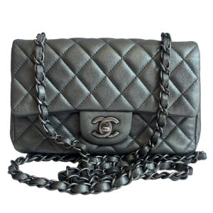 Chanel Classic Flap Rectangular Mini Metallic Grey Lambskin Leather Silver Hardware