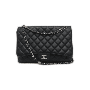 Chanel Classic Flap Maxi Black Caviar Leather Single Flap with Silver Hardware