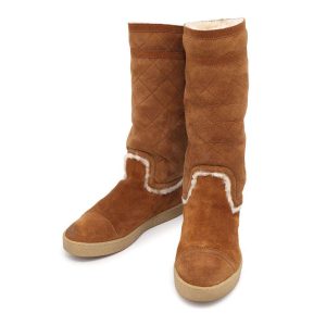 CHANEL Matelasse MoutonBoots CamelG26557 Suede Mouton Size 36