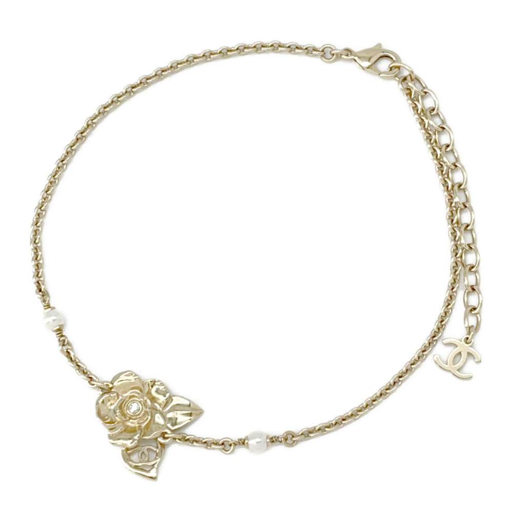 CHANEL Camellia motif choker Champagne GoldABE419 Metal Faux Pearl Rhinestone