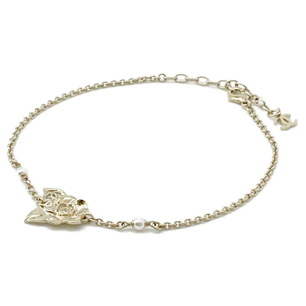 CHANEL Camellia motif choker Champagne GoldABE419 Metal Faux Pearl Rhinestone - Image 2