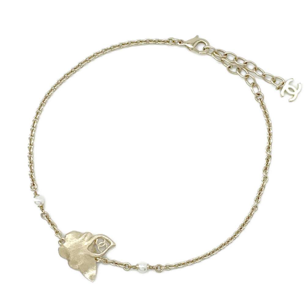 CHANEL Camellia motif choker Champagne GoldABE419 Metal Faux Pearl Rhinestone - Image 3