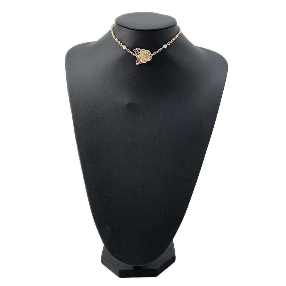 CHANEL Camellia motif choker Champagne GoldABE419 Metal Faux Pearl Rhinestone - Image 4