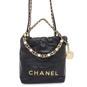 CHANEL CHANEL22 Pearl/Logo Chain 2WAY Shoulder Bag BlackAS3980 Shiny Calf Leather Size Mini
