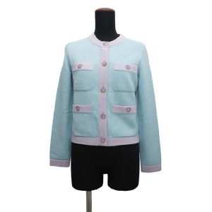 CHANEL cardigan Size 34 Light Blue/PurpleP76463 Cashmere100% Rhinestone