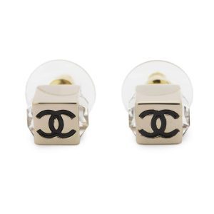 CHANEL CC Logo Cube Rhinestone Earrings Champagne GoldABE805 Metal Rhinestone