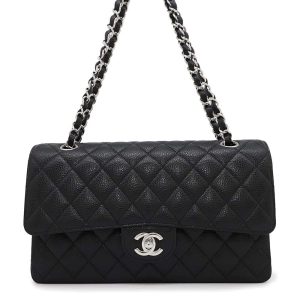 CHANEL Matelasse W flap WChainShoulder Bag BlackA01112 Caviar Leather Size 25