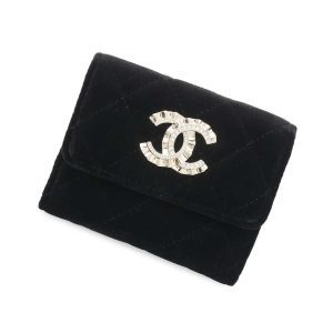 CHANEL Matelasse Coin purse Black Velour/Rhinestone