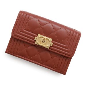 CHANEL Boy Chanel Compact Wallet BrownRedA84432 Lambskin