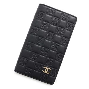 CHANEL Icon Line Bifold Wallet Black Lambskin