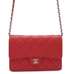 CHANEL Matelasse Chain wallet Red Lambskin