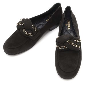 CHANEL CC Logo Chain Loafers BlackG32955 suede Size 37