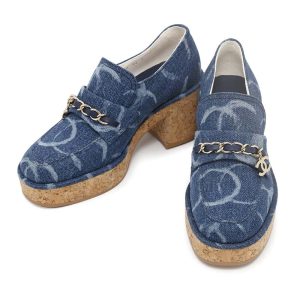 CHANEL heel loafers BlueG45142 Denim Size 36