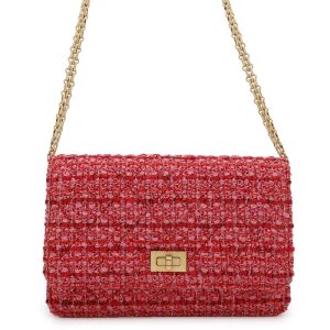 CHANEL 2.55 Chain Wallet Red Tweed