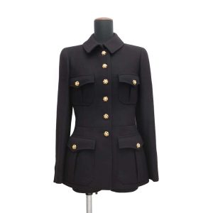 CHANEL Gripoa Button Jacket Size 38 BlackP08277 Wool 100%
