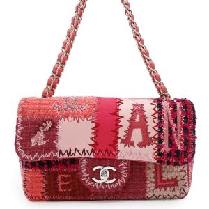 CHANEL Patchwork Single Flap ChainShoulder Bag Red/PinkA65468 Tweed Patent Leather Leather Fabric Size 25