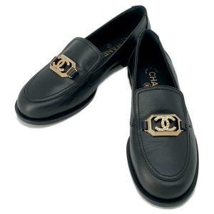 CHANEL CC logo loafers BlackG45173 Leather Size 37C