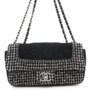 CHANEL Matelasse ChainShoulder Black/WhiteA92533 Tweed Cotton Jersey