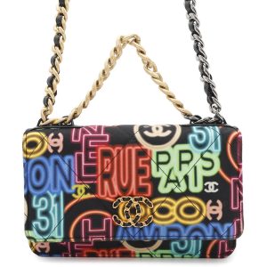 CHANEL CHANEL19 Chain Wallet Neon MulticolorAP0957 Printed Fabric/Leather