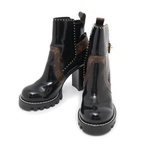 LOUIS VUITTON Star Trail Line Boots Noir Monogram Patent Leather Size 36 1/2